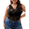 image:imageSOLY HUX Womens Plus Size Floral Lace Sheer V Neck Scalloped Trim Sleeveless Tank TopsBlack