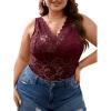image:imageSOLY HUX Womens Plus Size Floral Lace Sheer V Neck Scalloped Trim Sleeveless Tank TopsSolid Burgundy