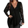 image:imageSOLY HUX Womens Plus Size Lace Tops V Neck Long Sleeve Tee Scallop Trim T Shirt Fall ClothesPure Black
