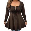 image:imageSOLY HUX Womens Plus Size Peplum Tops Lace Up Square Neck Long Sleeve Ruffle Hem Tee Flowy Casual T ShirtPure Brown