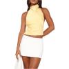 image:imageSOLY HUX Womens Satin Halter Backless Crop Top Sexy Sleeveless Tank Shirts Festival Party ClubwearPlain Yellow