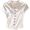 image:imageSOLY HUX Womens Satin Shirts Silk Button Down Collared Short Sleeve Ruched Dressy Casual Work Blouse TopsPure White