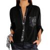 image:imageSOLY HUX Womens Sequin Tops Button Down Sparkle Shirts Casual Long Sleeve BlousesSolid Black