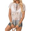image:imageSOLY HUX Womens Sheer Fringe Tops Short Sleeve Floral Lace See Through Vintage T Shirts Vacation OutfitPlain White