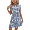 image:imageSOLY HUX Womens Summer Boho Tunic Dress Ruffle Cap Sleeve Crewneck Vacation Beach Short DressesBlue and White Print