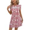 image:imageSOLY HUX Womens Summer Boho Tunic Dress Ruffle Cap Sleeve Crewneck Vacation Beach Short DressesRed and White Print