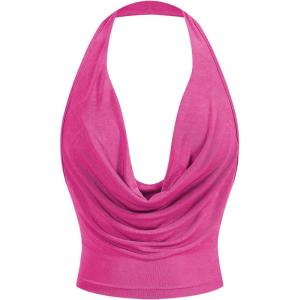 image:imageSOLY HUX Womens Cowl Neck Halter Neck Going Out Tops Open Back Sleeveless Y2k Crop Tank TopHot Pink