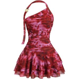 image:imageSOLY HUX Womens Floral Print Halter Flowy Mini Dress Backless Ruffle Beach Birthday Dresses Date OutfitsRed Multi