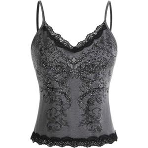 image:imageSOLY HUX Womens Lace Trim Grunge Fairy Sleeveless Tops Y2k Slim Fit Camisole Shirts Music Festival OutfitsGrey Floral