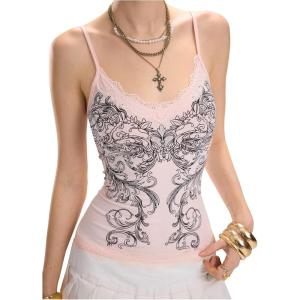image:imageSOLY HUX Womens Lace Trim Grunge Fairy Sleeveless Tops Y2k Slim Fit Camisole Shirts Music Festival OutfitsPink Floral