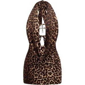 image:imageSOLY HUX Womens Leopard Halter Mini Dress Cheetah Print Deep V Neck Draped Sleeveless Ruched Bodycon Party Club DressesMulticoloured Leopard