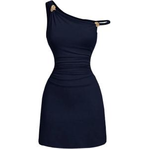 image:imageSOLY HUX Womens Off The Shoulder Ruched Bodycon Mini Dress Y2k Party Sleeveless SundressesDark Blue