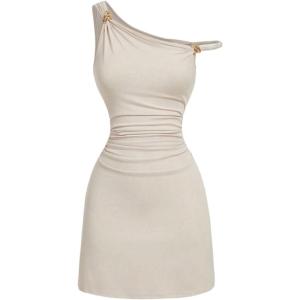 image:imageSOLY HUX Womens Off The Shoulder Ruched Bodycon Mini Dress Y2k Party Sleeveless SundressesPlain Beige
