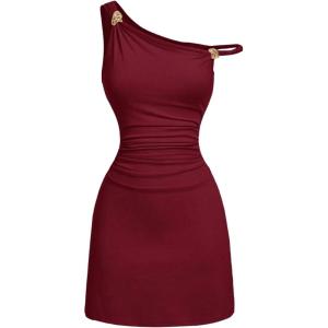 image:imageSOLY HUX Womens Off The Shoulder Ruched Bodycon Mini Dress Y2k Party Sleeveless SundressesPlain Burgundy