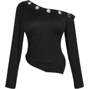 image:imageSOLY HUX Womens Plus Size Off The Shoulder T Shirt Y2k Grommet Eyelet Long Sleeve Fitted Tee Going Out TopsPure Black