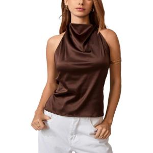 image:imageSOLY HUX Womens Satin Halter Backless Crop Top Sexy Sleeveless Tank Shirts Festival Party ClubwearChocolate Brown