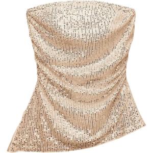 image:imageSOLY HUX Womens Sequin Tube Tops Sparkly Strapless Sleeveless Bandeau Split Asymmetric Hem Top Party ClubwearPlain Champagne