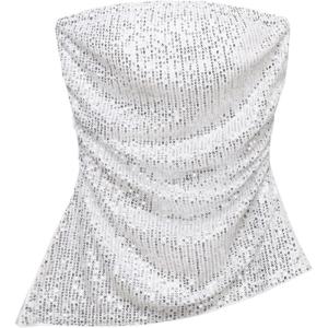 image:imageSOLY HUX Womens Sequin Tube Tops Sparkly Strapless Sleeveless Bandeau Split Asymmetric Hem Top Party ClubwearPlain Silver