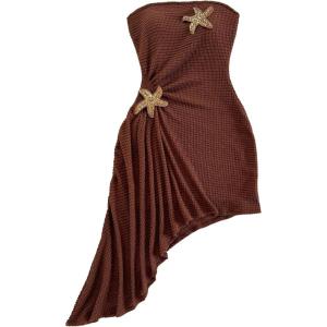 image:imageSOLY HUX Womens Strapless Tube Mini Dress Ruched Sleeveless Asymmetrical Hem Vacation Summer DressesPlain Coffee Brown