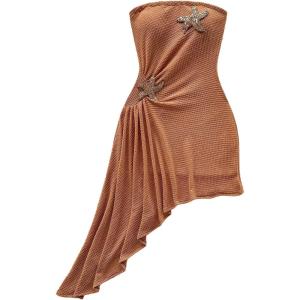image:imageSOLY HUX Womens Strapless Tube Mini Dress Ruched Sleeveless Asymmetrical Hem Vacation Summer DressesSolid Orange