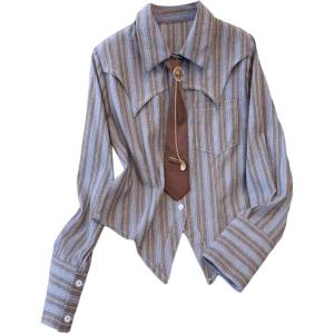 image:imageSOLY HUX Womens Striped Print Button Down College Shirts Long Sleeve Tie Blouse Tops Preppy ClothesBlue Striped