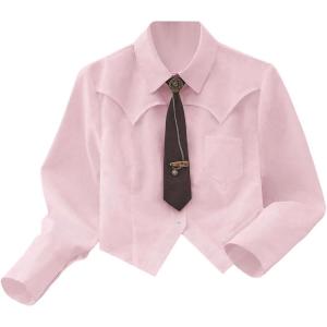 image:imageSOLY HUX Womens Striped Print Button Down College Shirts Long Sleeve Tie Blouse Tops Preppy ClothesLight Pink