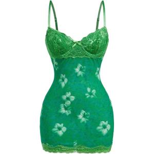 image:imageSOLY HUX Womens Summer Floral Lace Trim Mini Dress Spaghetti Strap Bodycon Party Cami DressesGreen Floral
