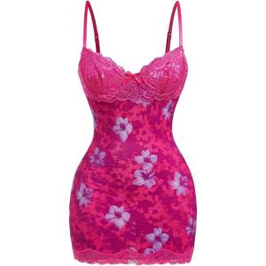 image:imageSOLY HUX Womens Summer Floral Lace Trim Mini Dress Spaghetti Strap Bodycon Party Cami DressesPurple Floral