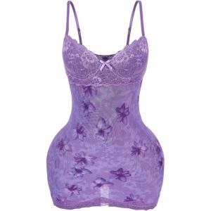 image:imageSOLY HUX Womens Summer Floral Lace Trim Mini Dress Spaghetti Strap Bodycon Party Cami DressesPurple Floral Print