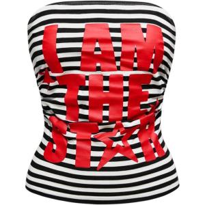 image:imageSOLY HUX Womens Y2k Striped Graphic Tube Top Strapless Fitted Bandeau Crop Tops Street WearBlack and White