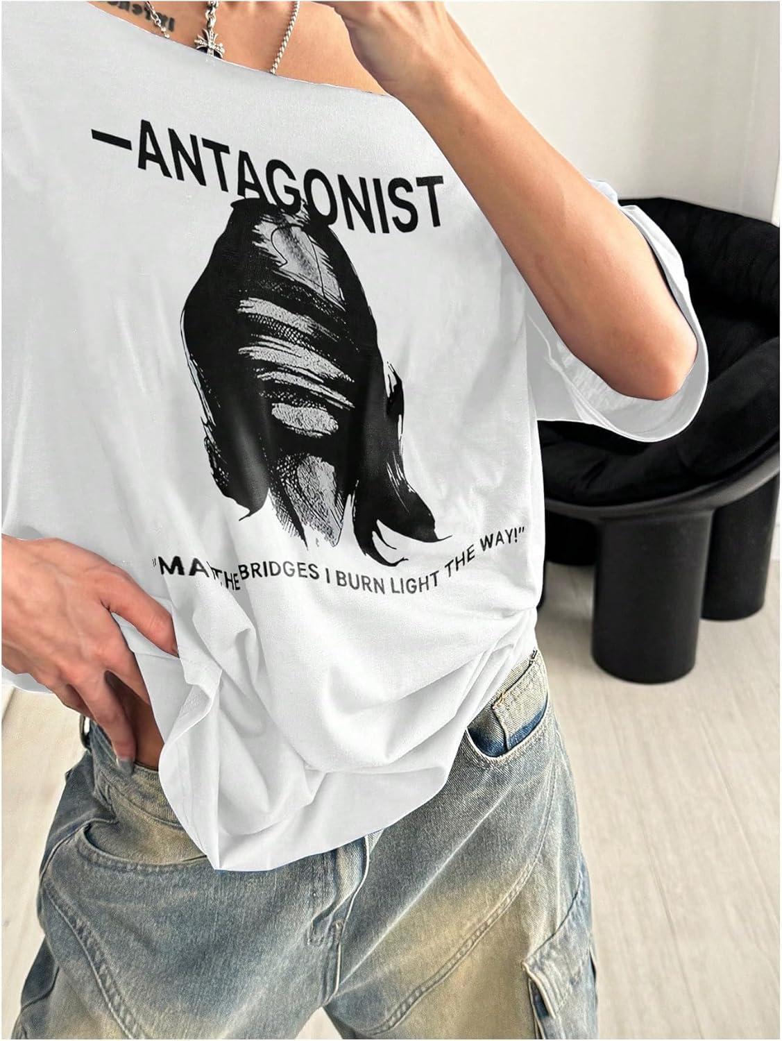image:imageSOLY HUX Womens Graphic Tees Off The Shoulder Short Sleeve Oversized T Shirt Vintage Summer TopsWhite Graphic