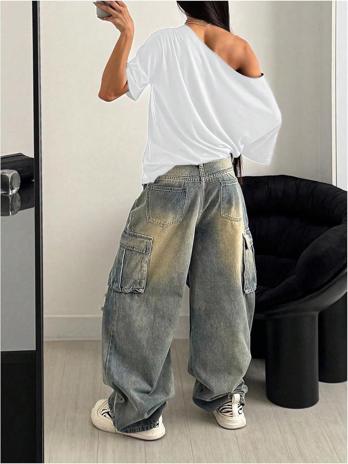 image:imageSOLY HUX Womens Graphic Tees Off The Shoulder Short Sleeve Oversized T Shirt Vintage Summer TopsWhite Graphic