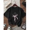 image:imageSOLY HUX Girls Graphic Tees Bow Print Short Sleeve Crewneck T Shirt Drop Shoulder Casual Summer TopsBlack Bow