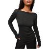 image:imageSOLY HUX Womens Backless Draped Top Boat Neck Long Sleeve Going Out T ShirtsPlain Black