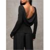 image:imageSOLY HUX Womens Backless Draped Top Boat Neck Long Sleeve Going Out T ShirtsPlain Black