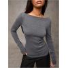 image:imageSOLY HUX Womens Backless Draped Top Boat Neck Long Sleeve Going Out T ShirtsPlain Grey