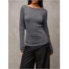 image:imageSOLY HUX Womens Backless Draped Top Boat Neck Long Sleeve Going Out T ShirtsPlain Grey