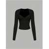 image:imageSOLY HUX Womens Deep V Neck Long Sleeve Cropped T Shirts Slim Fit Going Out Crop TopsPlain Black