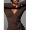 image:imageSOLY HUX Womens Deep V Neck Long Sleeve T Shirts Wrap Tie Side Yoga Fall Crop TopsCoffee Brown