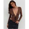 image:imageSOLY HUX Womens Deep V Neck T Shirt Long Sleeve Metal Decor Draped Front Ruched Asymmetrical TopsPure Brown