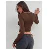 image:imageSOLY HUX Womens Deep V Neck T Shirt Long Sleeve Metal Decor Draped Front Ruched Asymmetrical TopsPure Brown