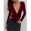 image:imageSOLY HUX Womens Deep V Neck T Shirt Long Sleeve Metal Decor Draped Front Ruched Asymmetrical TopsPure Burgundy