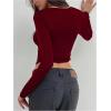 image:imageSOLY HUX Womens Deep V Neck T Shirt Long Sleeve Metal Decor Draped Front Ruched Asymmetrical TopsPure Burgundy