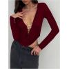 image:imageSOLY HUX Womens Deep V Neck T Shirt Long Sleeve Metal Decor Draped Front Ruched Asymmetrical TopsPure Burgundy