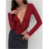 image:imageSOLY HUX Womens Deep V Neck T Shirt Long Sleeve Metal Decor Draped Front Ruched Asymmetrical TopsPure Red