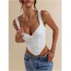 image:imageSOLY HUX Womens Floral Embroidered Crop Tops Lace V Neck Asymmetrical Going Out Tank TopPlain White