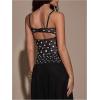 image:imageSOLY HUX Womens Floral Lace Trim Camisole Spaghetti Strap Fitted Shirt Top Summer Crop Cami TopsBlack and White