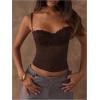 image:imageSOLY HUX Womens Floral Lace Trim Camisole Spaghetti Strap Fitted Shirt Top Summer Crop Cami TopsPure Coffee Brown