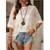 image:imageSOLY HUX Womens Floral Mesh Tops Short Sleeve Crew Neck See Through T Shirts Vacation Festival OutfitPlain Beige