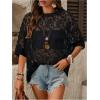 image:imageSOLY HUX Womens Floral Mesh Tops Short Sleeve Crew Neck See Through T Shirts Vacation Festival OutfitPlain Black